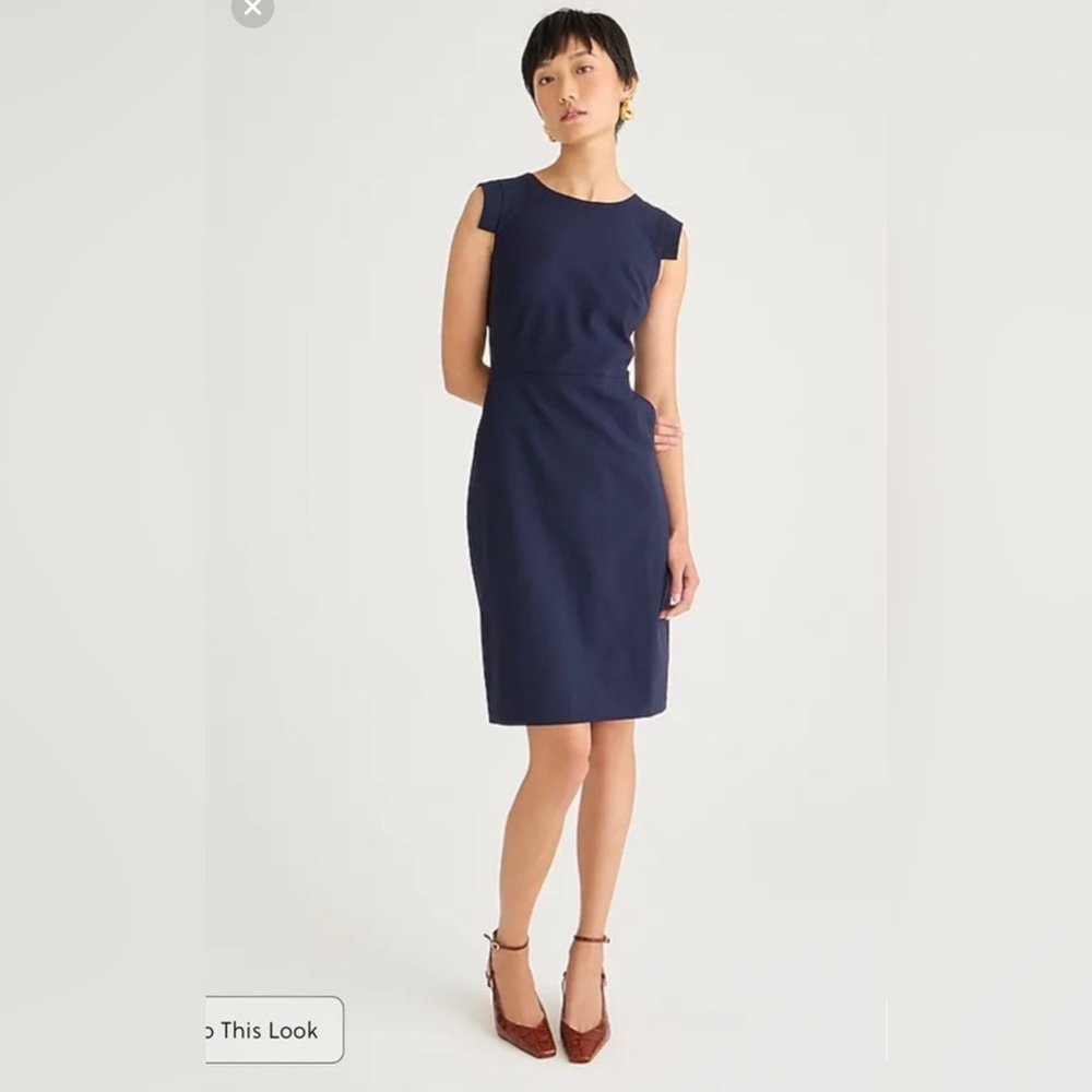 J. Crew Blue Sheath Midi Dress Crew Neck Short Sleeve